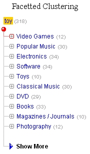 facetted clustering search example - shopping search